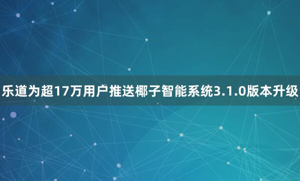 乐道为超17万用户推送椰子智能系统3.1.0版本升级